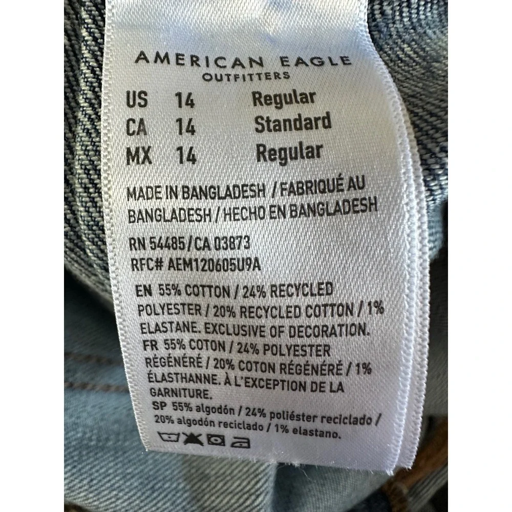 American Eagle Womens Stovepipe Wide Leg Jeans Size 14 Blue High Rise Stretch